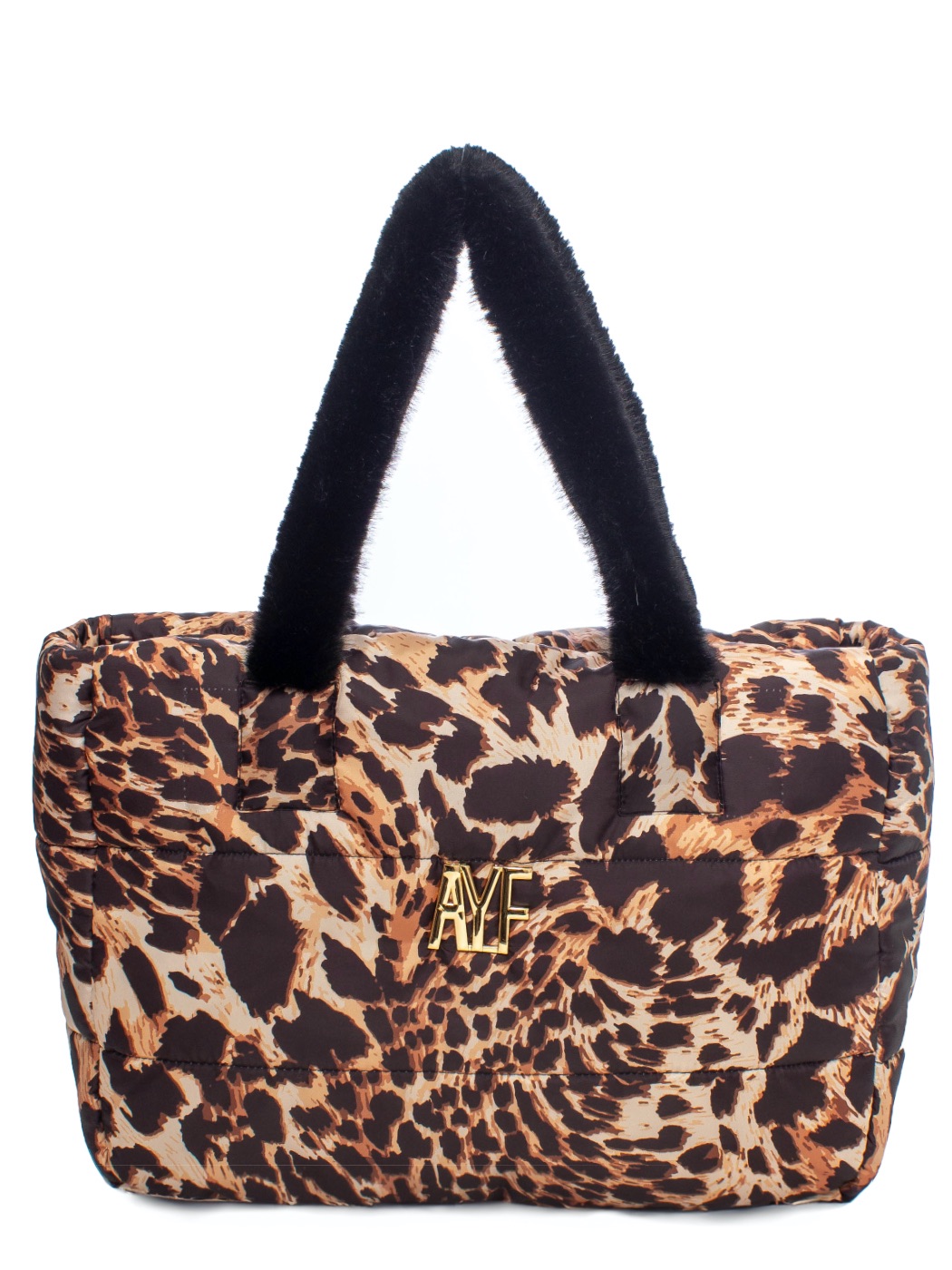 BORSA PIUMINO STAMPATO, MANICI IN ECOFUR CM 36X25X10,  MADE IN PRC