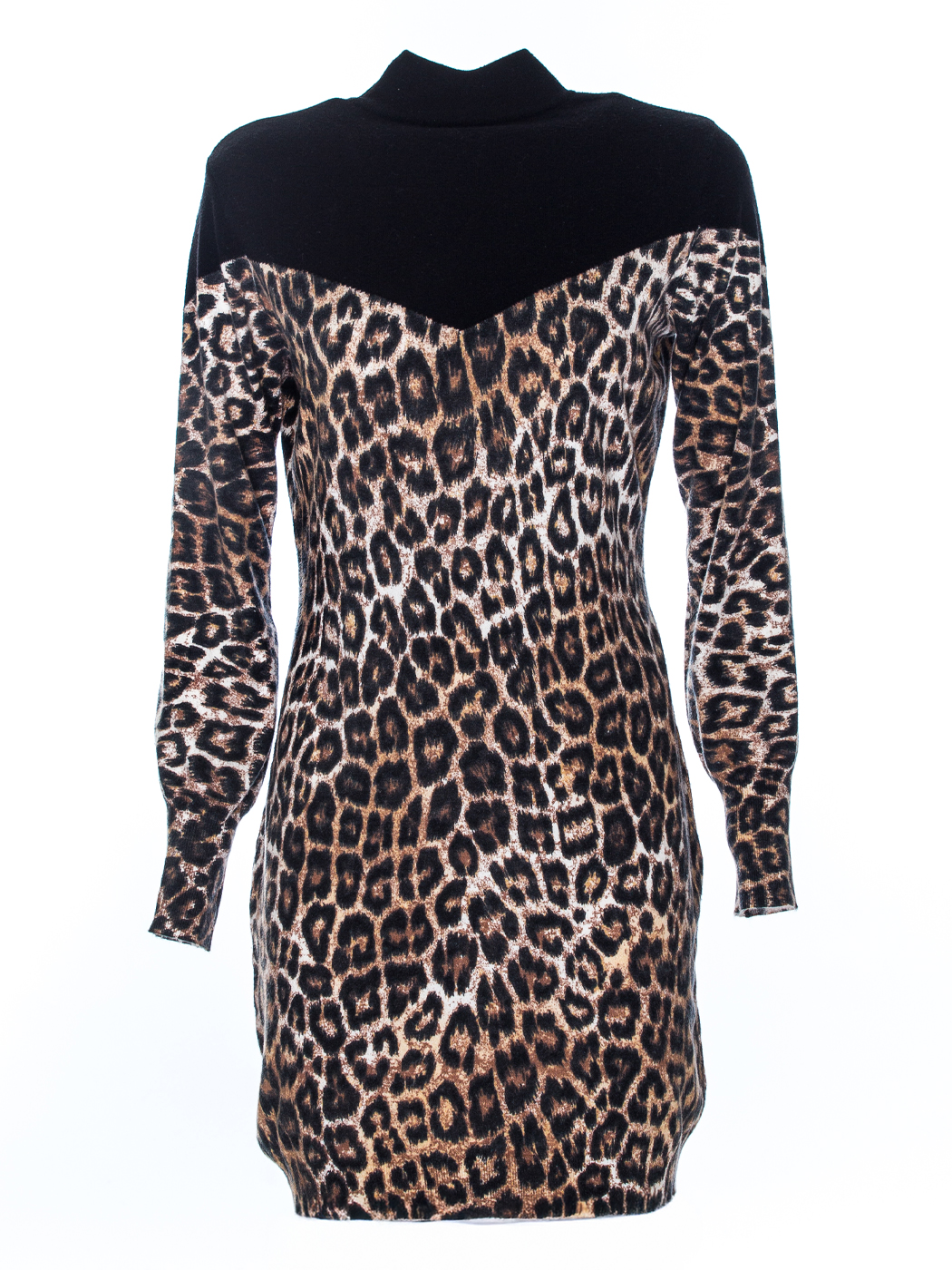 ABITO CON COLLO DOLCEVITA STAMPATO ANIMALIER, 2 TG