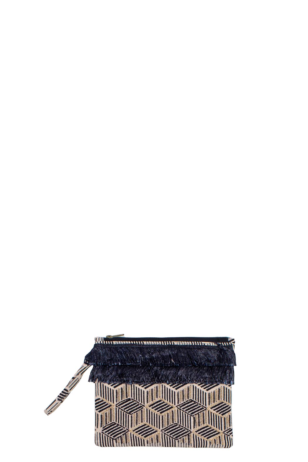POCHETTE BLACK & WHITE JACQUARD + RICAMI 100%CO MADE IN INDIA             