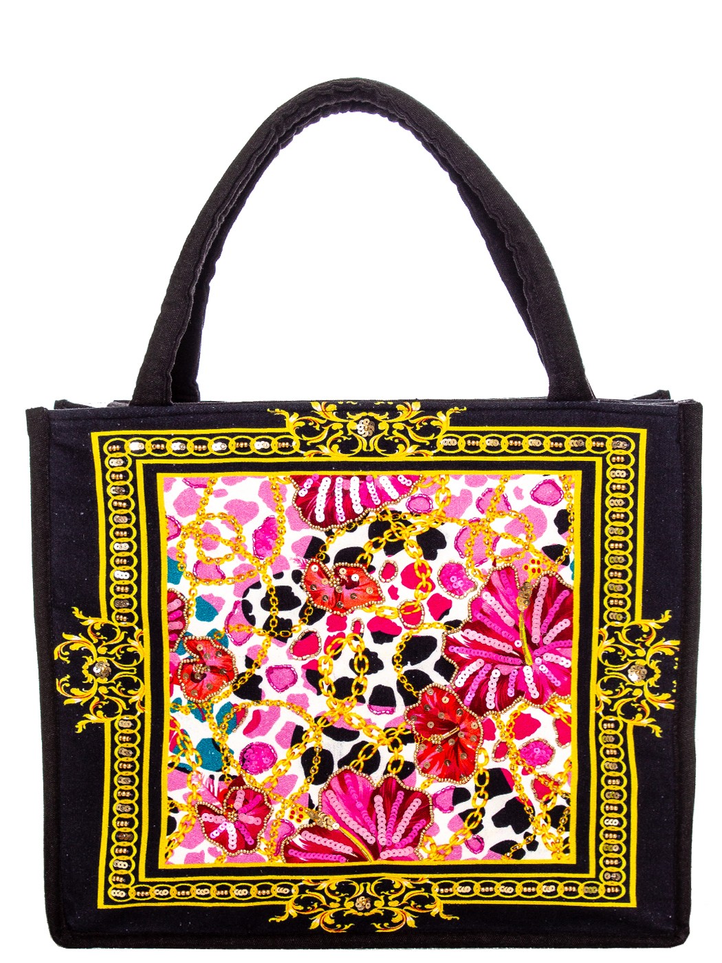 SHOPPING STAMPA FLOWER ANIMAL CHAIN+ RICAMI 100% COTONE MADE IN INDIA