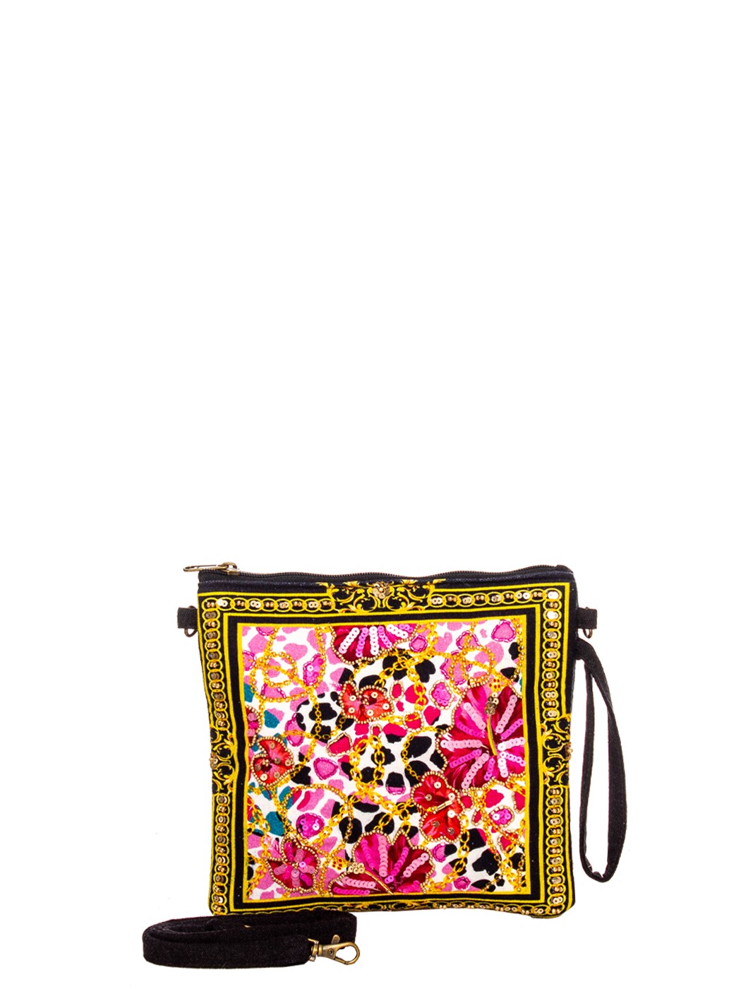 POCHETTE STAMPA FLOWER ANIMAL CHAIN+ RICAMI 100% COTONE MADE IN INDIA