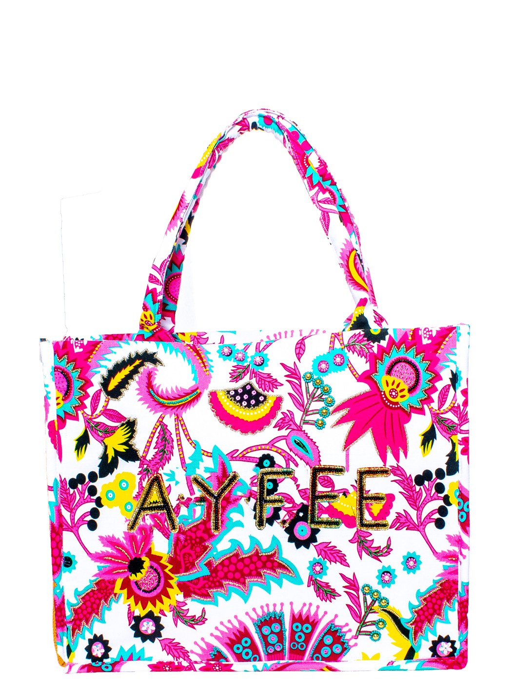 SHOPPING FLOWERS+LOGO+EMBROIDERY 100% COTONE MADE IN INDIA