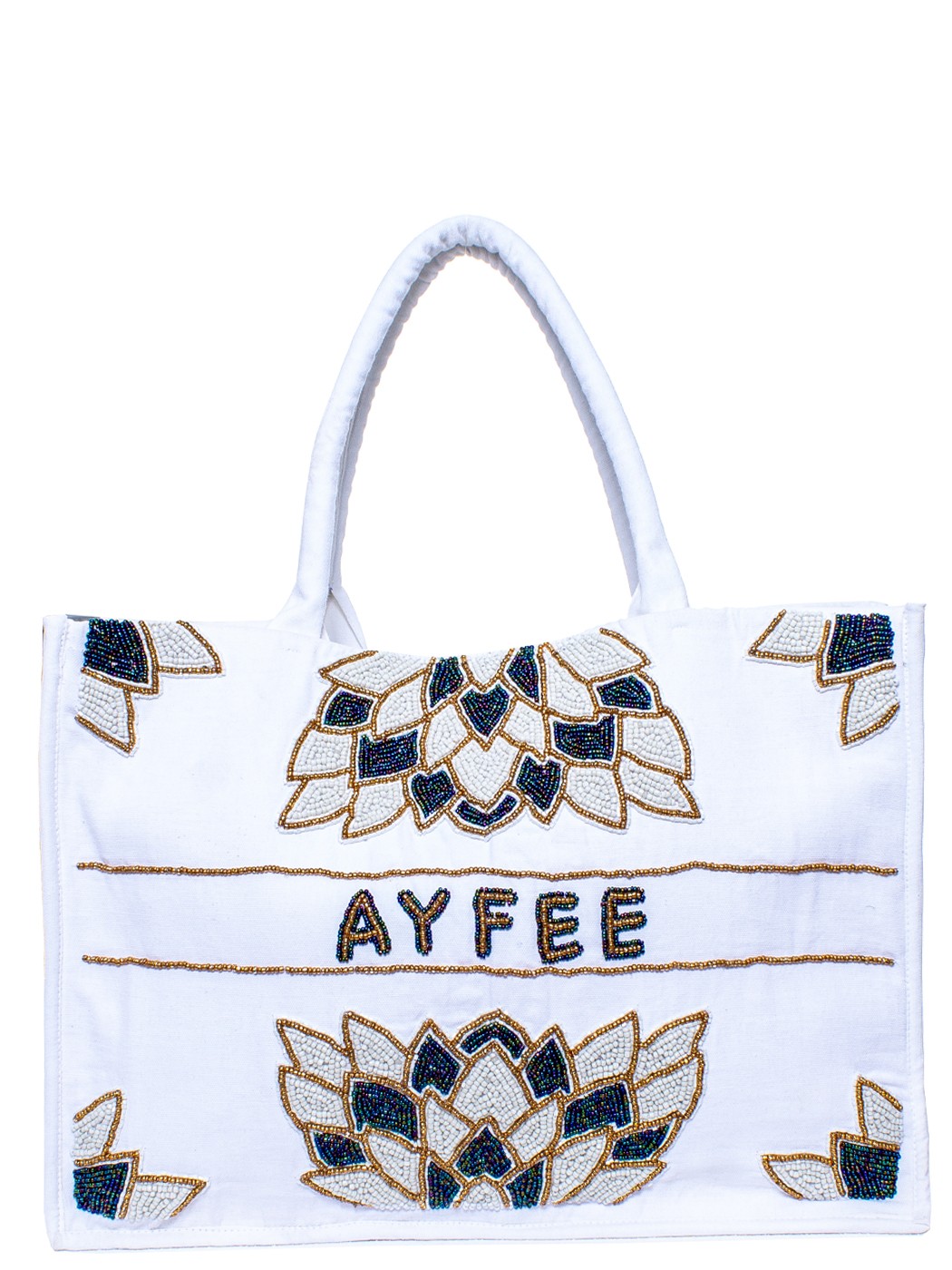 SHOPPING WHITE AND GOLD+LOGO+EMBROIDERY 100% COTONE MADE IN INDIA 