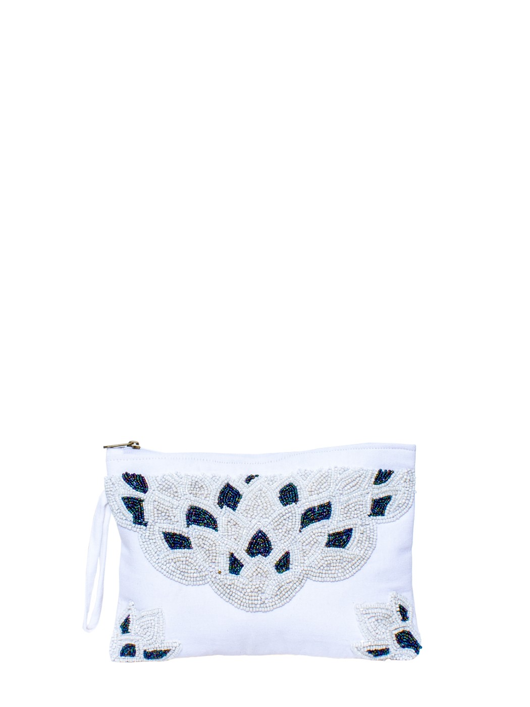 POCHETTE WHITE AND GOLD+LOGO+EMBROIDERY 100% COTONE MADE IN INDIA