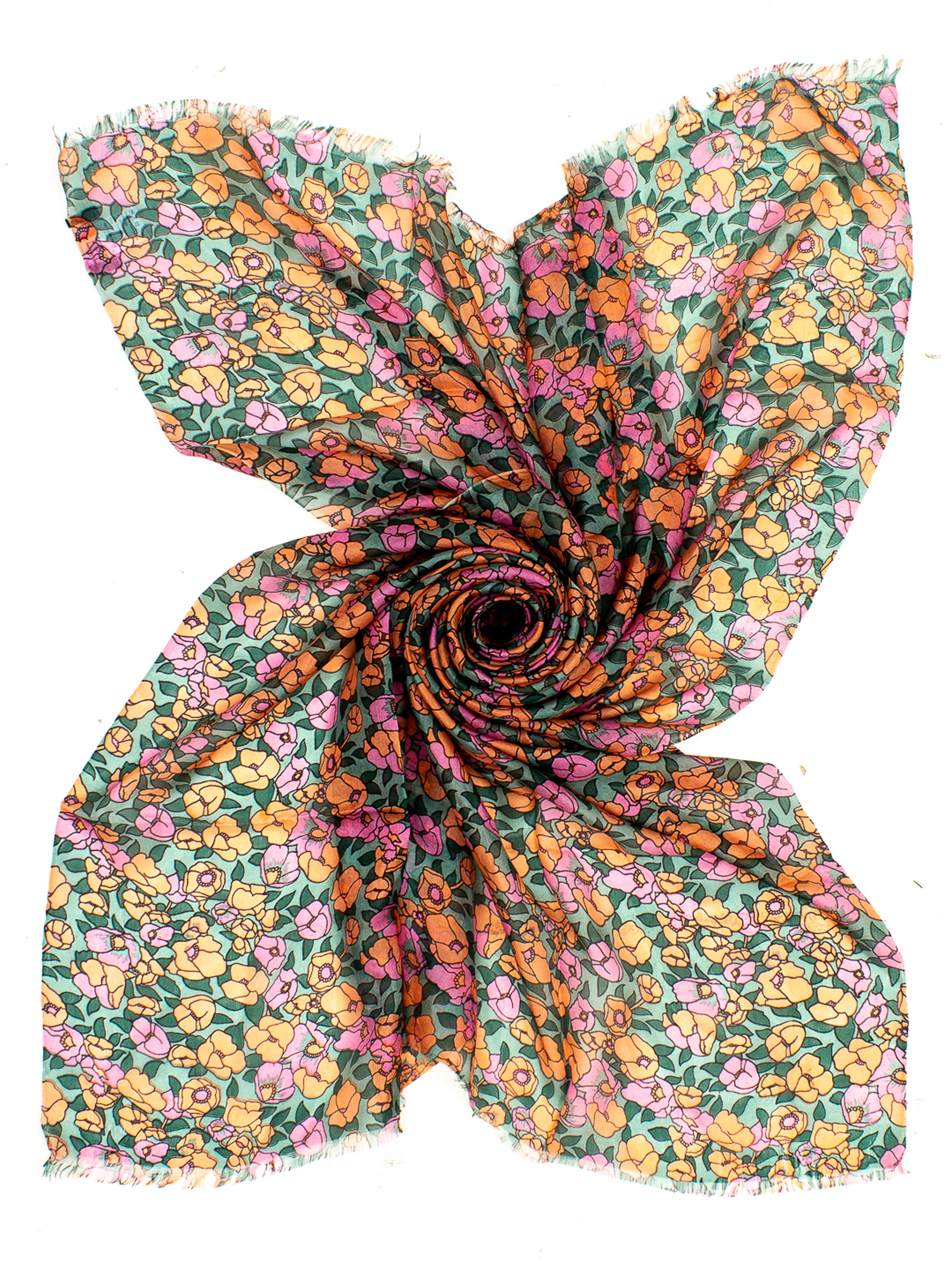STOLA STAMPA FLOWERS 100% SETA 100X180 CM MADE IN INDIA