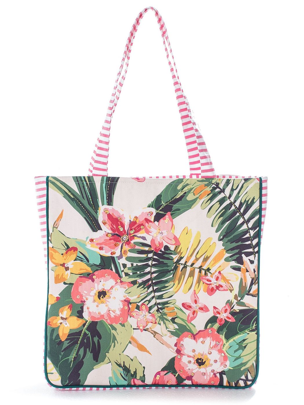 BORSA DA SPIAGGIA RIGHE E FIORI RICAMATA
