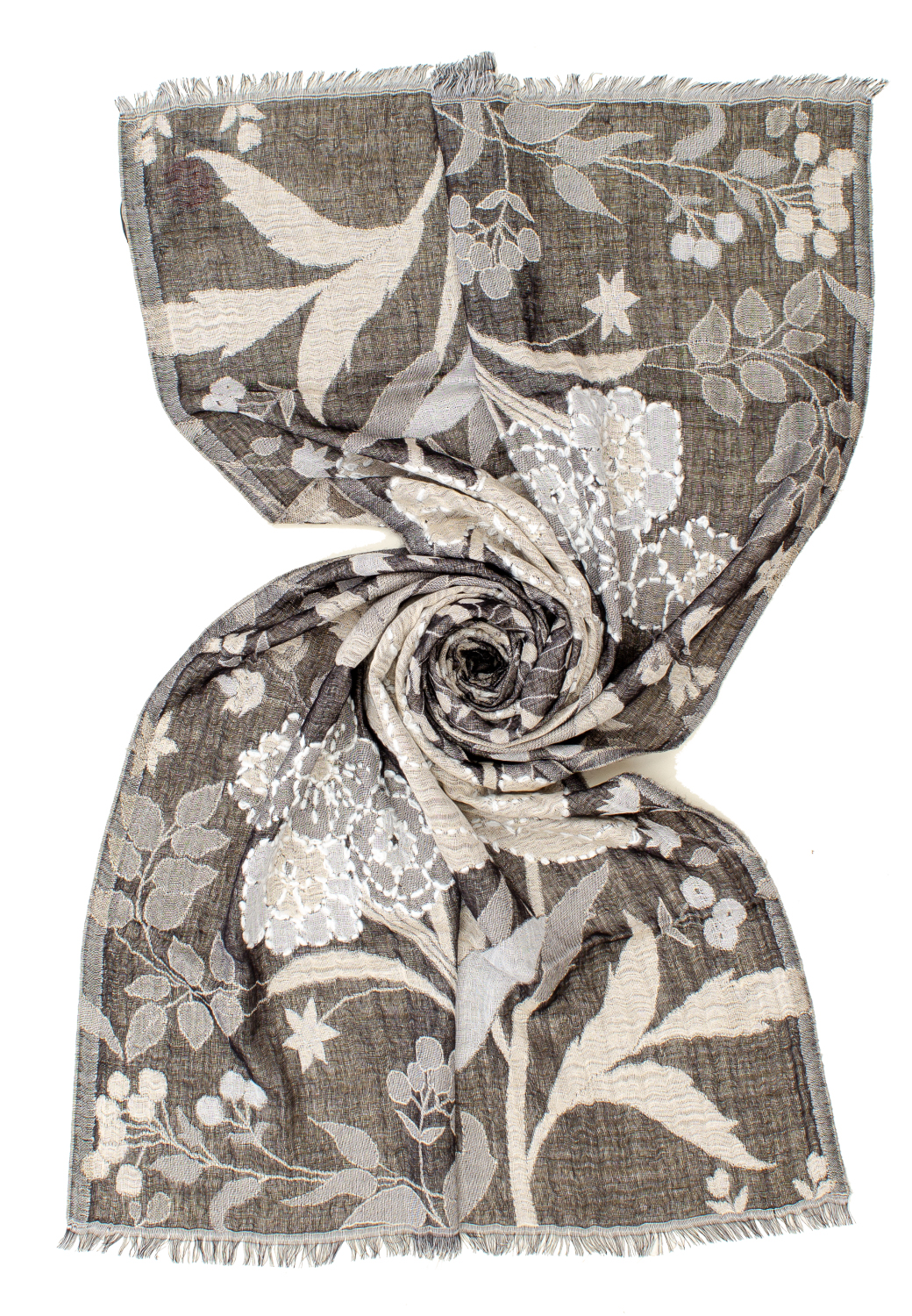 STOLA JACQUARD + EMBROIDERY ECRU TONE 100% WO CM 70X180 M.IN INDIA 