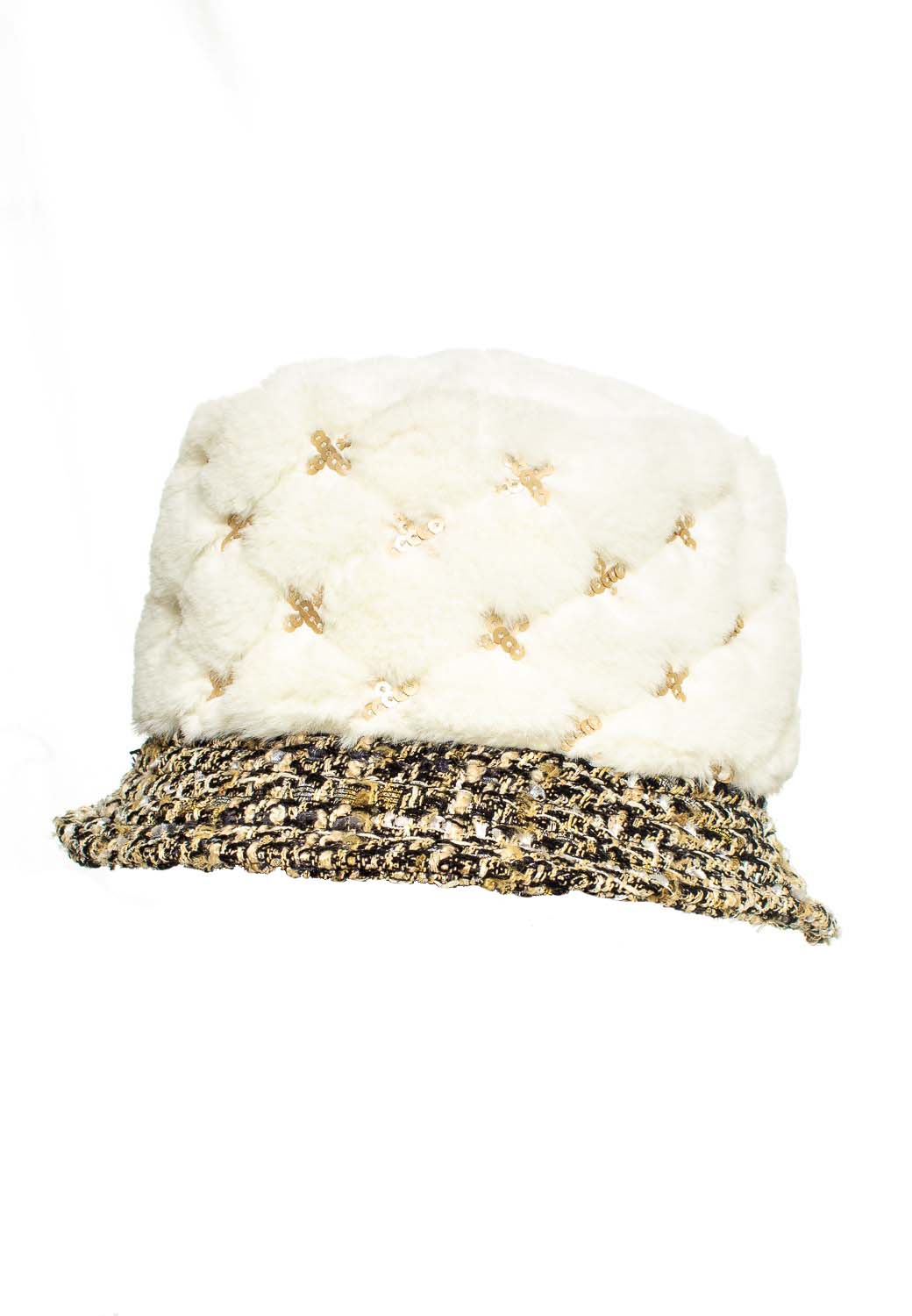 CAPPELLO CLOCHE PELLICCIA PAILLETTES E CHANEL ,100%POLY, MADE IN ITALY