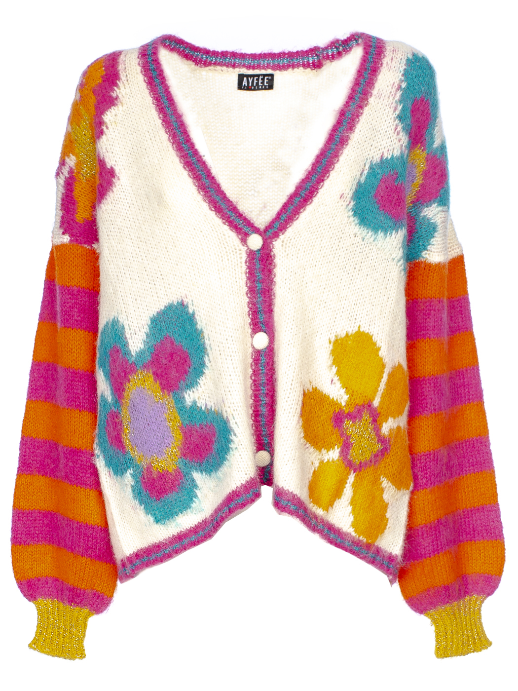 CARDIGAN IN MAGLIA CON FIORI,TAGLIA UNICA,14%WO 51%PA 20%PC 15%PL, MADE IN PRC 