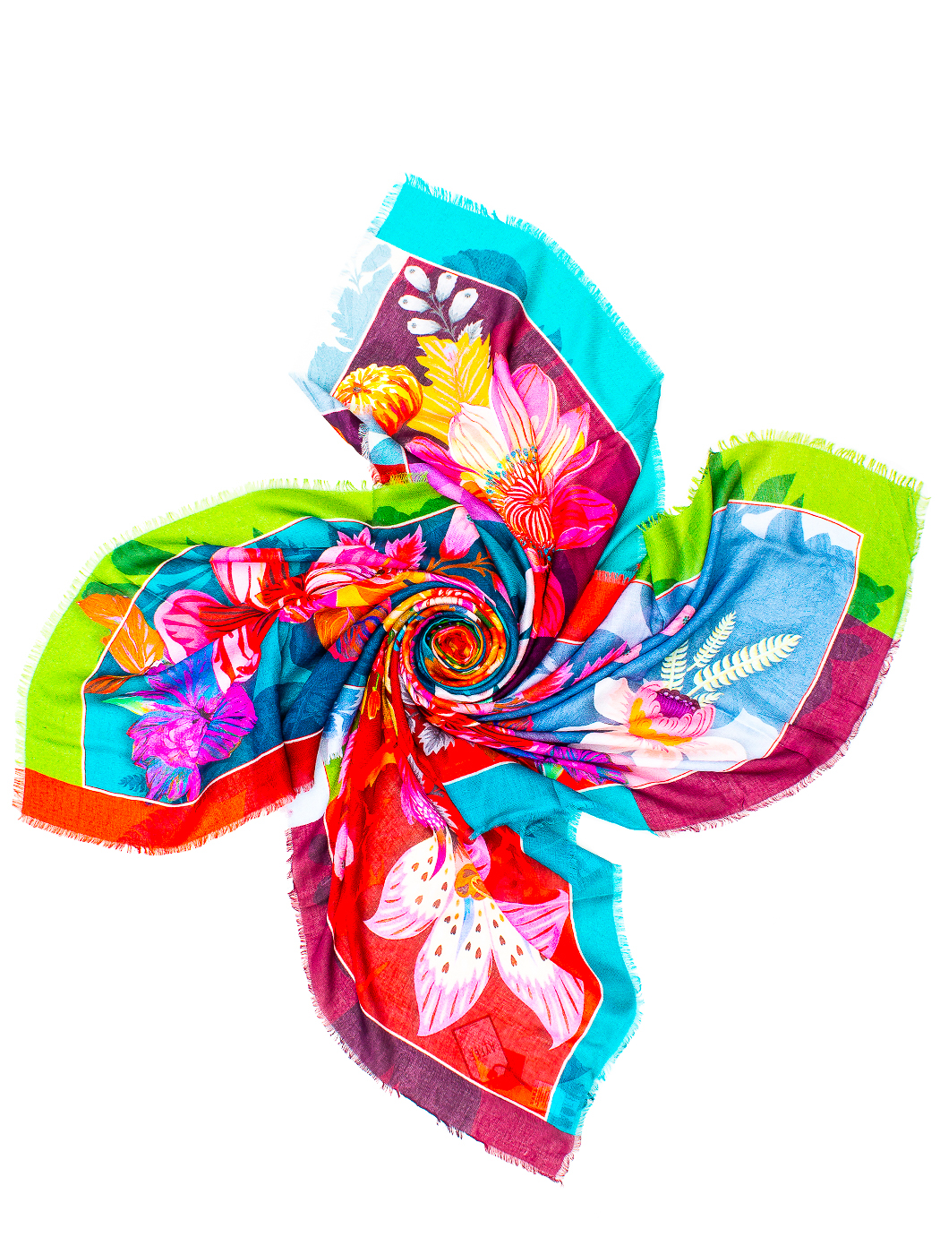 MAXISQUARE STAMPA MULTIFLOWER CM 140X140, 80%MD 20%SILK MADE IN INDIA  