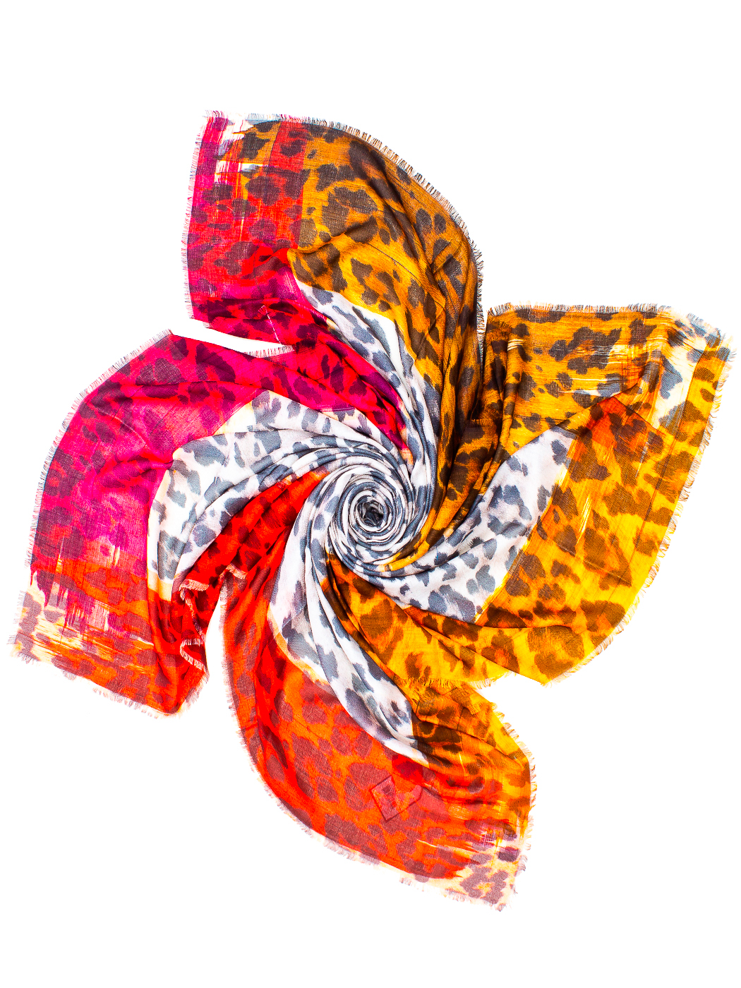 MAXISQUARE STAMPA ANIMALIER FLUO BORDER CM 140X140, 80%MD 20%SILK MADE IN INDIA 