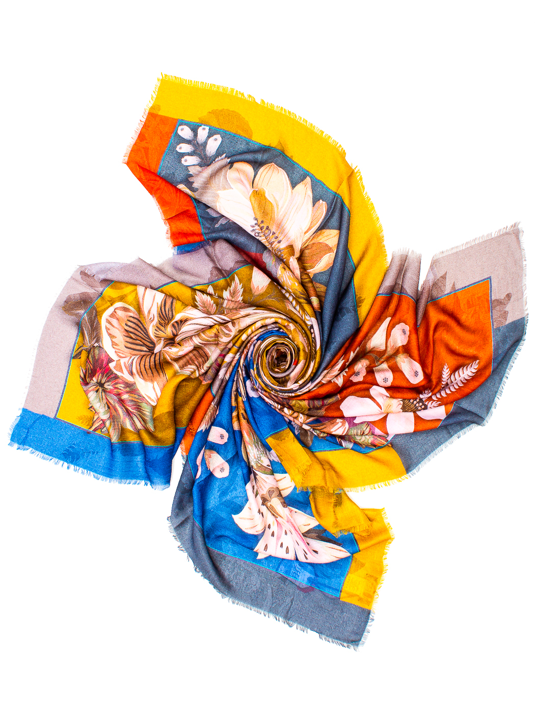 MAXISQUARE STAMPA FALL FLOWERS CM 140X140, 80%MD 20%SILK MADE IN INDIA