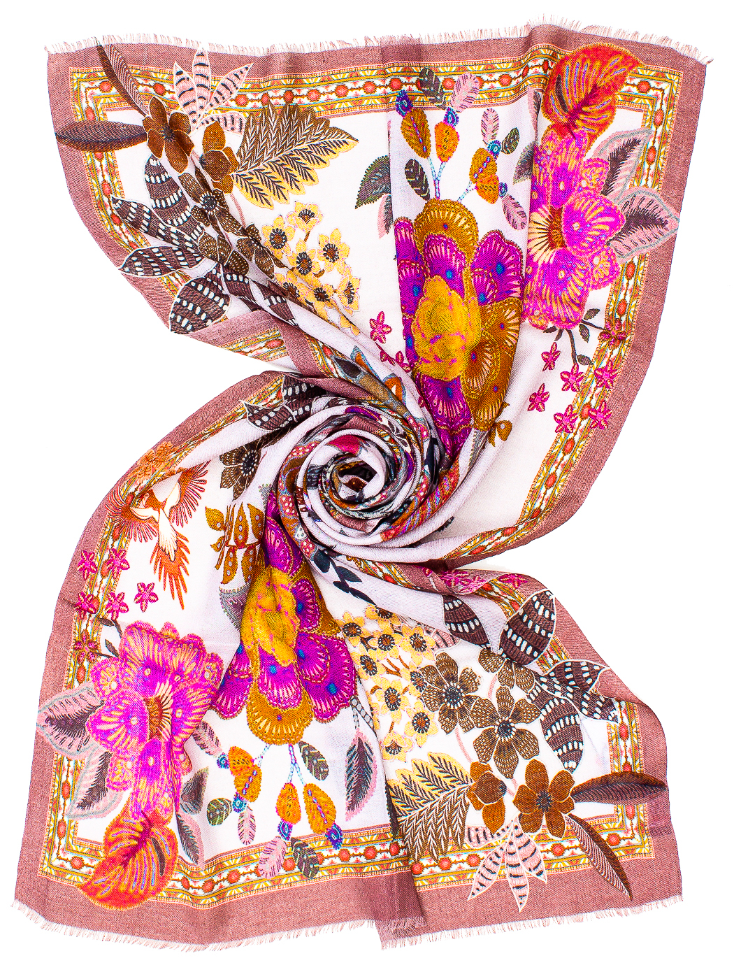 STOLA STAMPA FANTASY FLOWER CM 70X180, 92%WOOL 8% SILK MADE IN INDIA