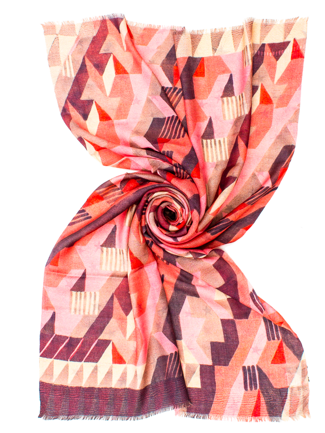 STOLA STAMPA GEOMETRICAL ILLUSION CM 70X180, 92%WOOL 8% SILK MADE IN INDIA    
