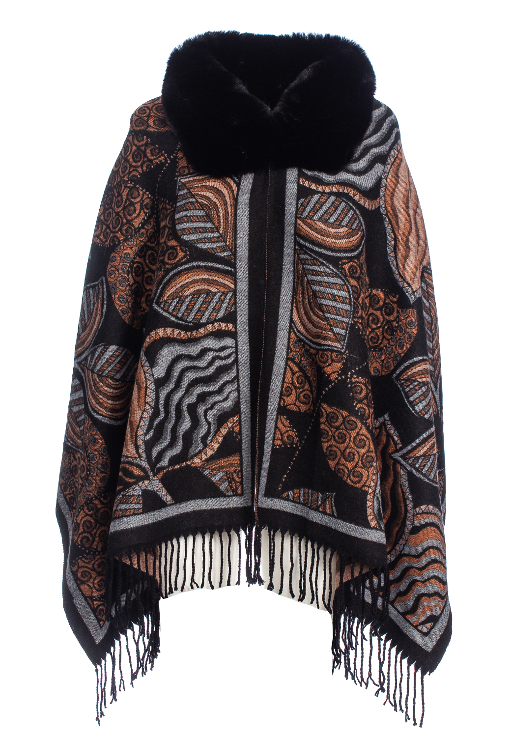 MANTELLA JACQUARD DIS. CASHMERE BORDO PELLICCIA SINTETICA 100%VI MADE IN PRC 