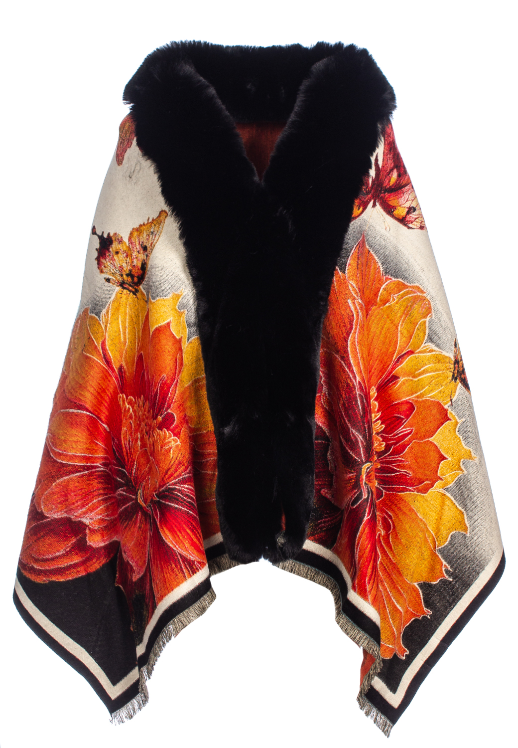 MANTELLA JACQUARD FLOWER & BUTTERFLY, BORDO PELLICCIA SINT.100% VI MADE PRC     