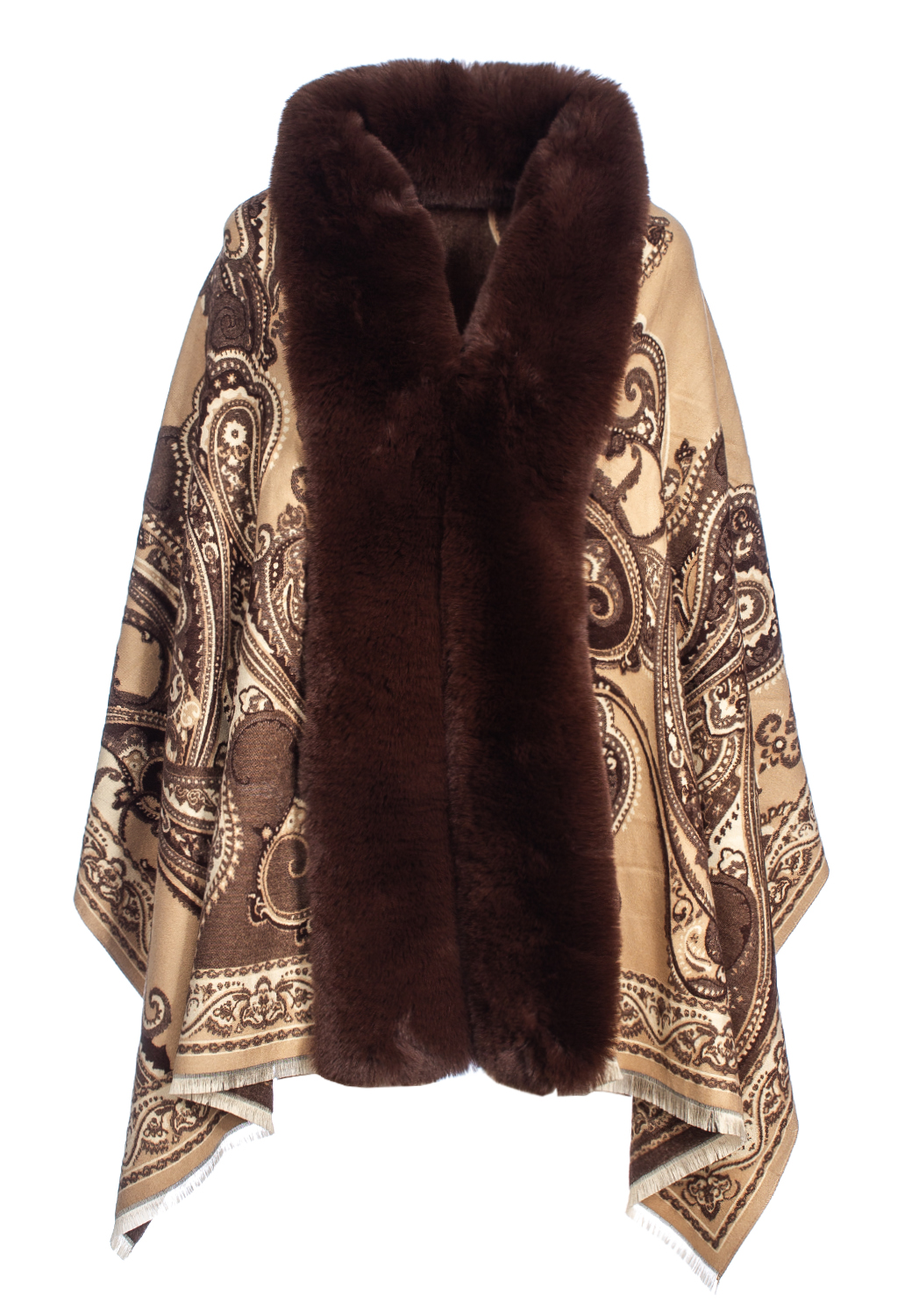MANTELLA JACQUARD CASHMERE DESIGN, BORDO PELLICCIA SINT.100% VI MADE PRC 