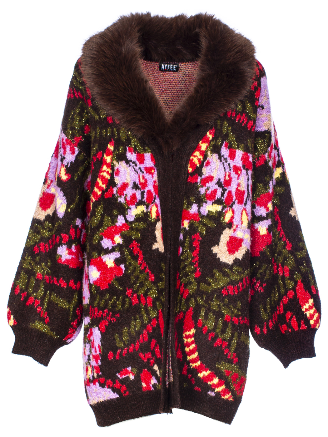 CARDIGAN JACQUARD ABSTRACT COLLO PELLICCIA,3 TG,72%PC 22%PL 4%EA, MADE IN PRC   