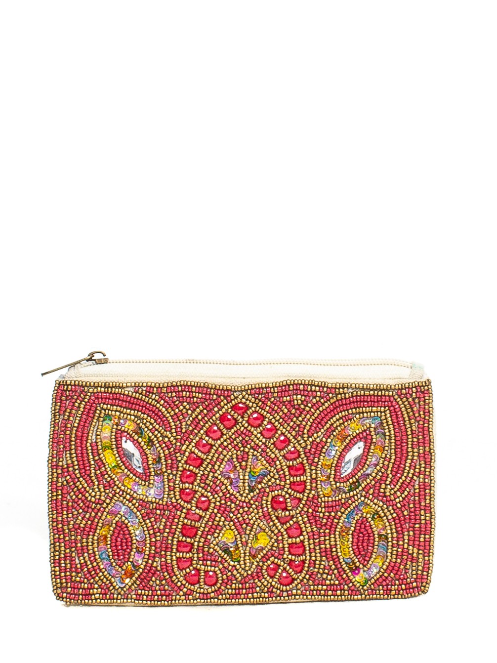 MINIPOCHETTE FULL EMBROIDERY 60%CO 40%PERLINE MADE IN INDIA - RED
