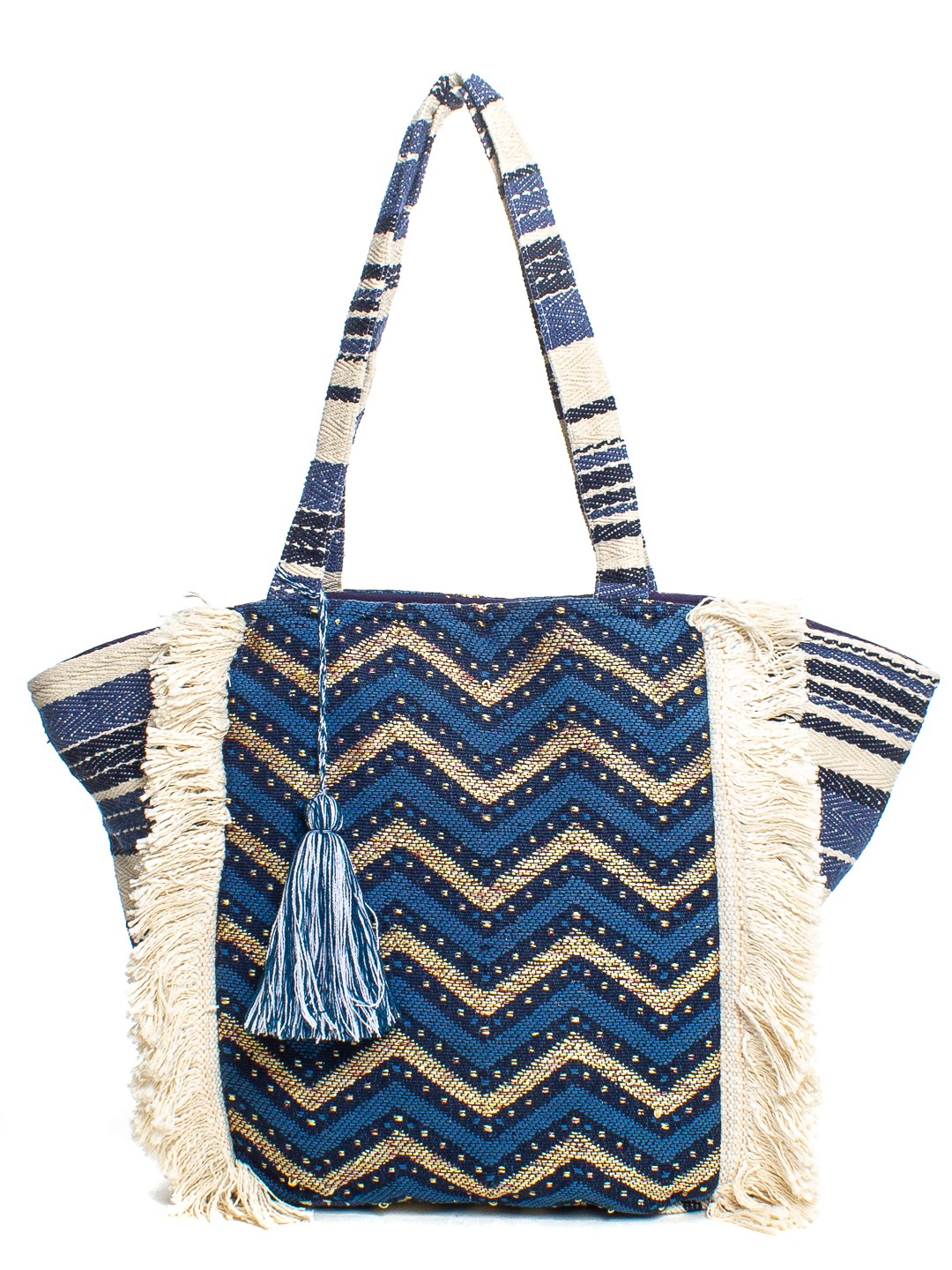 SHOPPING JACQUARD COTONE CON TASSELS FANTASIA CHEVRON MADE IN INDIA