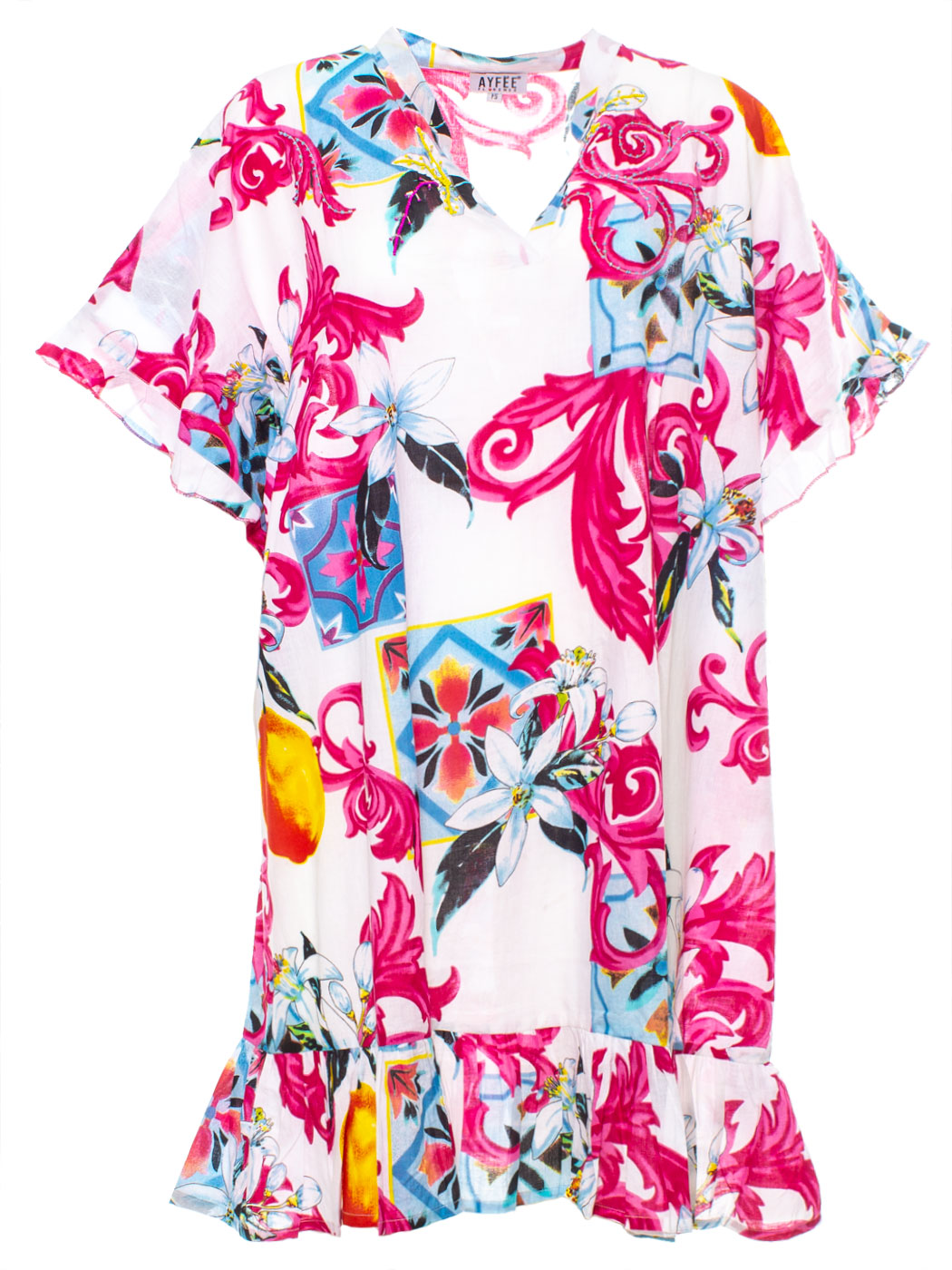 ABITO KIMONO DAMASCO FLOWER PRINT 4 TG, 100% COTTON, MADE IN INDIA   - WHITE