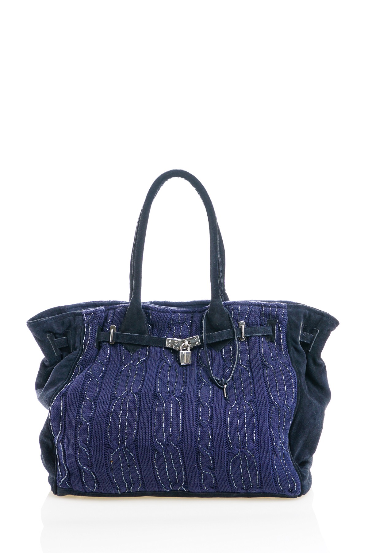 BORSA INTRECCIATA C/APPLICAZIONI CM 40X40X20 COTONE/PELLE MADE IN INDIA