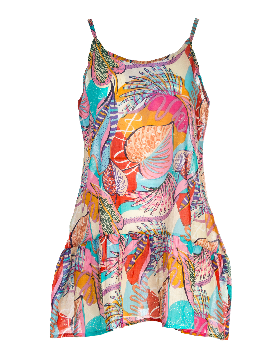 SHORT DRESS NO SLEEVES PINK PALMS,2 TG