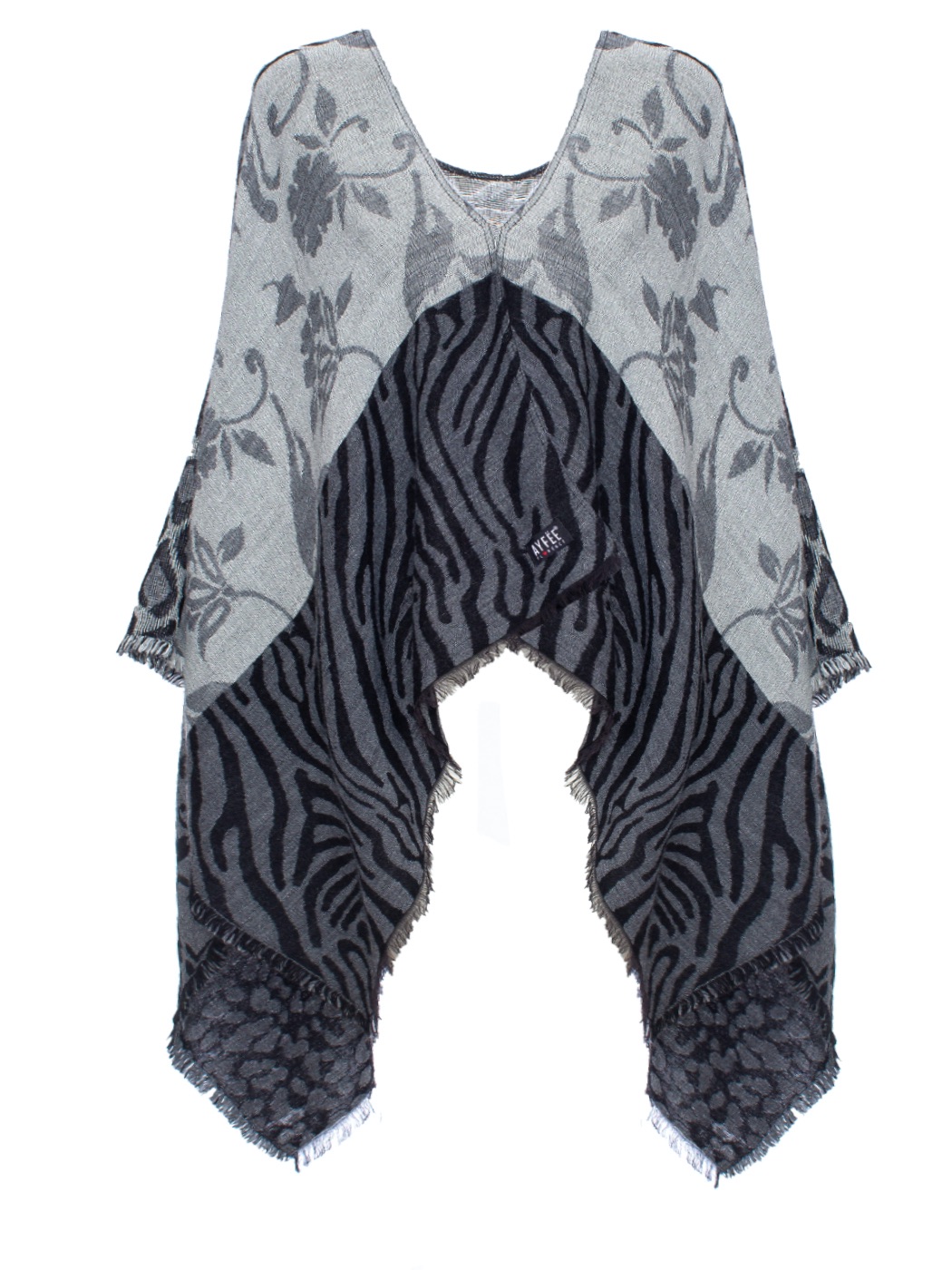 PONCHO JACQUARD ANIMALIER FLOWER 50%PC 38%MD 8%WO 4%WP MADE IN ITALY