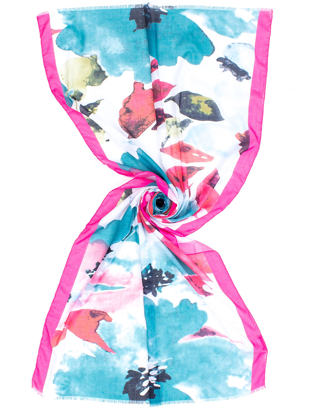 STOLA STAMPA MAXI FIORE CON CORICE ,70X180,100%PL,MADE IN INDIA - NATURAL/FUXIA