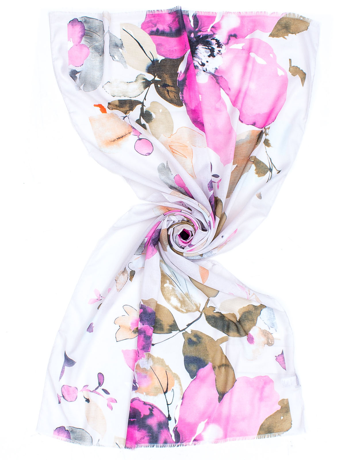 STOLA STAMPA FIORI ACQUERELLO,70X180 CM,100 % PL,MADE IN INDIA - NATURALE