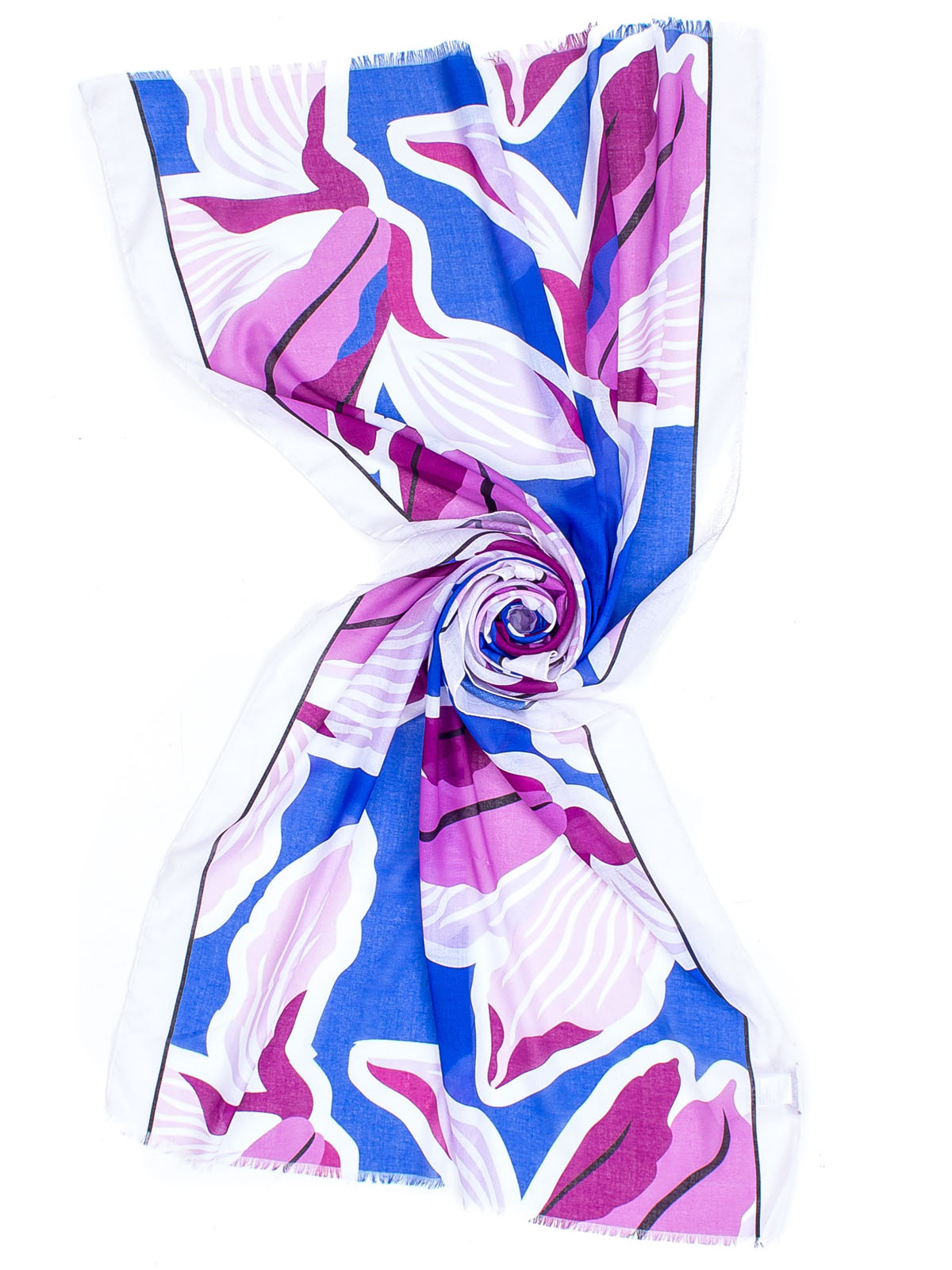 STOLA STAMPA FIORI GEOMETRICI ,70X180,100%PL,MADE IN INDIA - BLU ELETTRICO/VIOLET