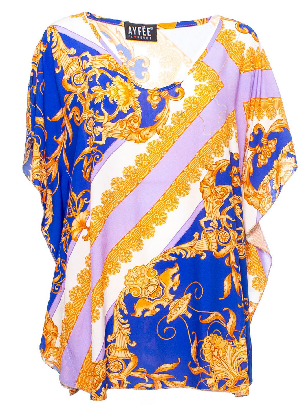 BLUSA KIMONO SCOLLO A V STAMPA BAROQUE, 4 TG, 100% VISCOSA, MADE IN ITALY