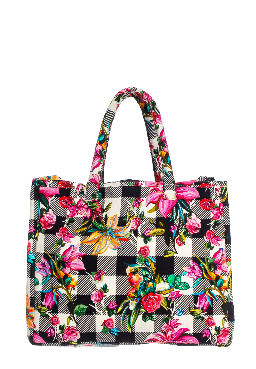 SHOPPING STAMPA VICHY + EMB, 100%CO, MADE IN INDIA           